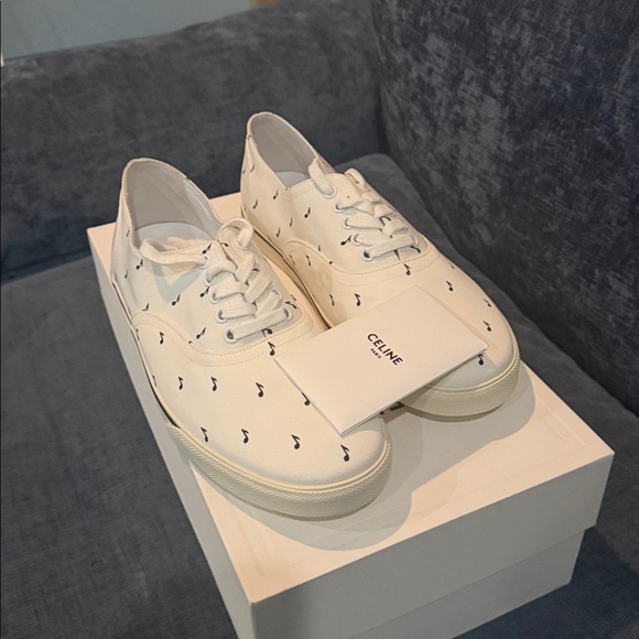 CELINE Elliot Music Note Low Lace Up Sneakers. Canvas Unisex NEW.10US 43EU